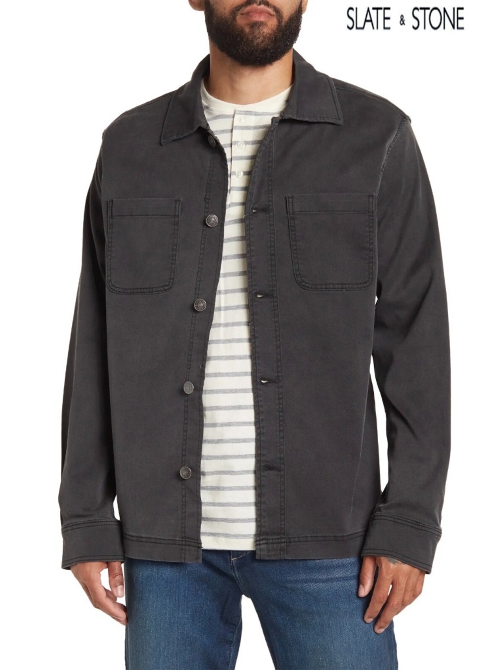 SLATE & STONE MEN NWT DENIM WORKWEAR COTTON BLEND WASHED BLACK JACKET. SIZE XL